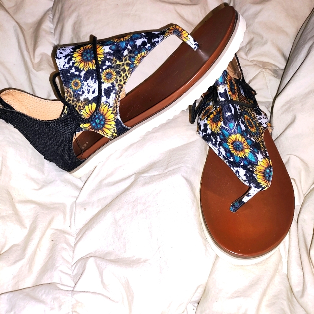 Cow/Sunflower print Sandals